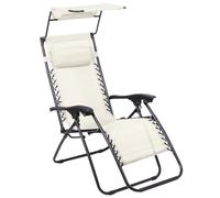 Todeco Transat de Jardin Pliable avec Pare-Soleil, Chaise Longue Inclinable Multiposition, Bain de Soleil Relax en Textilène Respirant avec Repose-Tête et Accoudoirs, pour Plage, Camping, Beige Clair