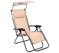 Todeco Transat de Jardin Pliable avec Pare-Soleil, Chaise Longue Inclinable Multiposition, Bain de Soleil Relax en Textilène Respirant avec Repose-Tête et Accoudoirs, pour Plage, Camping, Kaki