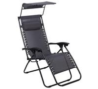 Todeco Transat de Jardin Pliable avec Pare-Soleil, Chaise Longue Inclinable Multiposition, Bain de Soleil Relax en Textilène Respirant avec Repose-Tête et Accoudoirs, pour Plage, Camping, Gris