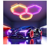 TODEHI 3 Hex RGB Plafonnier LED Hexagonal pour Garage Lot de Tubes Lumineux | dimmables et connectables avec télécommande/application pour salles de jeux/bars/fêtes/salons de beauté automobile