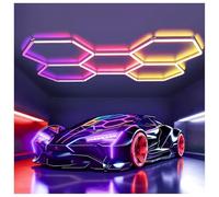 TODEHI 5 Hex RGB Plafonnier LED Hexagonal pour Garage Lot de Tubes Lumineux | dimmables et connectables avec télécommande/application pour salles de jeux/bars/fêtes/salons de beauté automobile