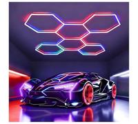 TODEHI 6 Hex RGB Plafonnier LED Hexagonal pour Garage Lot de Tubes Lumineux | dimmables et connectables avec télécommande/application pour salles de jeux/bars/fêtes/salons de beauté automobile