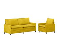 Todiikf Ensemble de canapé 2 pièces en velours jaune pour salon | Canapé rembourré doux avec cadre en métal, housse amovible et coussins épais pour les invités et le salon.