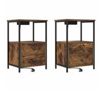 Todiikf Lot de 2 tables de chevet avec station de charge - Chêne fumé - 40 | Table d'appoint compacte pour chambre à coucher avec 4 tiroirs, cadre en acier robuste et alimentation intégrée.