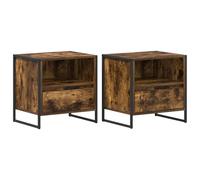 Todiikf Lot de 2 tables de chevet fumées - 50 x 39,5 x 50 cm - En bois | Tables d'appoint industrielles pour chambre à coucher avec deux tiroirs et pieds robustes en acier inoxydable pour un