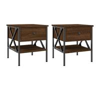 Todiikf Lot de 2 tables de chevet marron aspect chêne 40 x 42 x 45 cm | Tables d'appoint industrielles pour chambre à coucher avec cadre en fer robuste et pieds réglables contre les rayures.