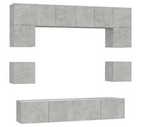 Todiikf Lot de 8 meubles TV - Montage mural - Gris béton - En bois | Armoire suspendue moderne de 8 pièces pour le salon avec beaucoup d'espace de rangement fermé et surface d'entretien lisse.