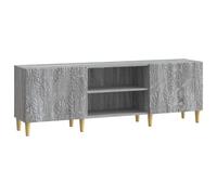 Todiikf Meuble TV - 150 x 31 x 50 cm - Gris Sonoma - Buffet bas | Armoire phono compacte au design vintage avec pieds en eucalyptus pour salon et chambre à coucher avec beaucoup d'espace de
