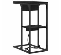 Todiikf Table de chevet noire aspect chêne 41,5 x 26 x 60,5 cm avec station | Table d'appoint compacte pour chambre à coucher en bois et acier avec prises et compartiment de rangement supplémentaire.