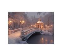 TODOAA Impression Sur Toile Hiver Sur Le Lac Pont d’hiver au bord du lac Tableau Paysage - Decoration Murale Salon Moderne - Image sur Toile décoratif(Blanc 45)-80x120cm Sans cadre