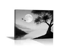 TODOAA noire et blanche Abstrait Affiche sur Toile Œuvres minimalistes d’arbre au coucher de soleil images murale pour chambre à coucher, bureau Salle À Manger BarImpression tableau-30x40cm Encadrée
