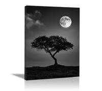 TODOAA Noire et blanche Abstrait Tableau Boho Affiche de coucher de soleil de Night Tree Mountain Nordique Minimaliste Decoration Murale Chambre Salle De Bain Cuisine Bureau affiches-60x90cm Encadrée