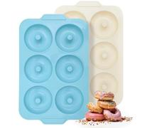 Toeusog Moule Donuts Silicone 2-Pièces: 6 Cavités Moule à Beignets | avec Poignées pour Four Antiadhésif Moules en Forme de Donut pour Cuisine - Moule Gâteau Bagels sans BPA(Vert menthe & Beige)