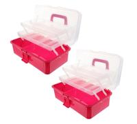 Tofficu 2 Pièces Boîte de Rangement Portable en Plastique Rouge Légère et Facile à Nettoyer pour Outils de Maquillage et Nail Art Design Pratique pour Amies