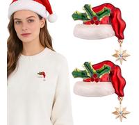 Tofficu 2 Pièces Broche de Poitrine Chapeau de Noël en Alliage, Modèle Scintillant