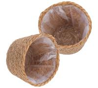 Tofficu 2 Pièces Panier à Fleurs Tressé à Main Décoratif en Paille | Cache-pot Osier, Style Classique Tressé, Léger et Simple, pour Décoration Maison et Fleuriste