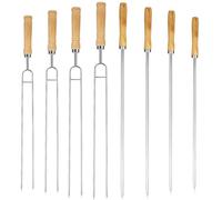 Tofficu 8pièces Brochettes de Barbecue Acier Inoxydable Double et Simple Tête avec Poignée Bois Lot de Skewers pour Gril Bbq Kebab avec Sacoche à Cordon Couleur Couleur Aléatoire