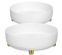 Tofficu Boîte de Rangement Cosmétiques 2 Pièces Blanc Perle, Organisateur Plateau Tournant Grand et Petit, Polypropylène Résistant, Compartiments Amovibles, Salle de Bain et Bureau,