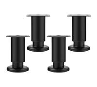 Tofficu Lot de 4 Pieds de Meubles Réglables en Acier Laminé à Froid Noir, Support Robuste et Bien Poli, Hauteur Ajustable de 8 à 12 Cm, pour Lit et Meuble TV