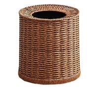 Tofficu Poubelle Marron Vintage en Rotin Tressé 8l sans Couvercle Design Ouvert et Gain de Place avec Structure Ronde en Fer et Pp pour Salon et Chambre