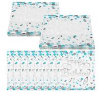 Tofficu Serviettes d'Anniversaire Jetables 40 Pièces à Pois Bleu pour Banquet et Bar Assiettes Turquoise et Nappe Assortie