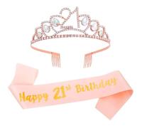 Tofficu Set Couronne et Écharpe Anniversaire 21 Ans pour Fête Légère en Papier et Alliage Doré, Accessoire pour Party et Célébration Femme