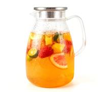 TOFOAN Carafe en Verre 2 L avec Couvercle Filtrant en Inox, Pichet en Verre Borosilicate Résistant à la Chaleur avec Bec Anti-Goutte, pour Eau, Jus, Lait, Thé Glacé et Boissons Chaudes ou Froides