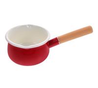 TOGEVAL Petite Résistante Rouille et Antidérapante Casserole à Lait Poignée en Bois en Émail Rouge pour Chauffer le Lait ou Préparer Aliments pour Bébé