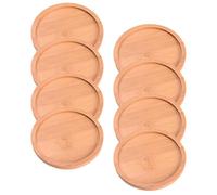 TOGEVAL Plateau à Plantes Rond en Bambou 8 Pièces, Support de Rangement | Pots en Terre Cuite et Mini Jardinières, Portable, Rustique, Balcon, Bureau, Limite Taches et Salissures