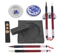 TOGEVAL Set calligraphie chinoise vintage avec pinceaux en tissu, pierre à encre carrée et bâtons d'encre, kit d'écriture pour jeunes adultes et débutants en chambre Couleur Aléatoire