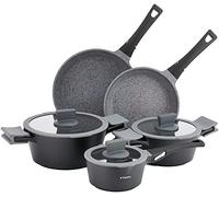 Tognana Ambitieux, Batterie de casseroles et poêles, Set avec 2 poêles, 3 casseroles, 3 couvercles en Verre, 8 pièces, Aluminium, Noir