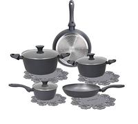Tognana Cooking Circle Ardesia Lot de 2 casseroles et poêles anti-adhérentes avec protection de casseroles, 3 casseroles, 3 couvercles transparents, aluminium, gris
