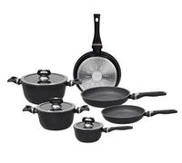 Tognana Italika Premium Batterie de casseroles et poêles antiadhésives, Set de 3 poêles, 3 casseroles, 3 couvercles en verre, 9 pièces, aluminium, noir