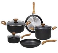 Tognana Rock In Wood, Batterie de casseroles et poêles, Set avec 2 poêles, 2 casseroles, 1 pâte, 2 couvercles transparents, 1 couvercle avec trous, 8 pièces, aluminium, noir