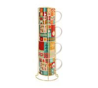 Tognana, Set de 4 Mugs 370 ml empilables avec support Xmas Wrap, New Bone China, Multicolore
