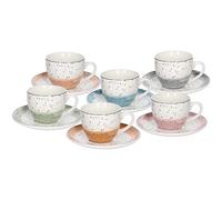 Tognana Sienna, pack de 6 tasses à thé avec soucoupes, New Bone China, multicolore