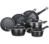Tognana Sphera, Batterie de casseroles et poêles, Set avec 3 poêles, 2 casseroles, 1 casserole, 3 couvercles en verre, 9 pièces, aluminium, noir