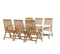 Togo ensemble table et chaises de jardin, table 200x100cm, 6 chaises Kenya, blanc,naturel.