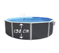 TOI Piscine hors sol ronde Magnum compact - 350 x 132 cm - Gris anthracite (Kit complet piscine, Filtre, Skimmer et échelle)