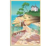 Toile Art Affiche Saint Palais Sur Mer Le Sentier Des Douaniers Affiche De Voyage Vintage Peintures Murales Images Décoratives pour Salon Sans cadre 40x60cm