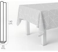 Toile cirée géométrique rectangulaire grise. PVC imperméable et anti-salissures 140 cm. x 20 mètres. Rouleau pouvant être découpé. Intérieur et extérieur