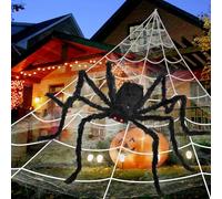 Toile d'araignée Halloween 6*5m avec 1m Araignée pour Halloween Decoration | 200 LED Violettes, 8 Modes d'éclairage, Decoration Halloween Intérieur et Extérieur, Véranda, Garden-party, Maison Hantée