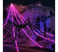 Toile d'araignée Lumineuse 5M Halloween 8 Modes télécommande IP65 étanche Prise UL pour Maison hantée Bar déco extérieur