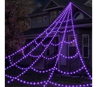 Toile d'araignée pour Halloween - Décoration extérieure - Violet - Toile | Grande toile d'araignée artificielle de 5 m avec 550 LED - 8 modes d'éclairage - Minuteur pour extérieur, cour, intérieur
