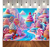 Toile de fond colorée du château de crème glacée du royaume des bonbons - parfait pour une journée sucrée et la décoration d'une fête arc-en-ciel 210x150cm,180x130cm,180x230cm,210x300cm,150x110cm,180*