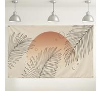 Toile de fond murale en feuille de palmier bohème, décorations de fête rétro minimaliste, beige et corail, esthétique, arrière-plan pour photographie d'intérieur/extérieur pour événements, 180 x 109