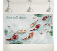 Toile de fond murale en forme de carpe - Aquarelle élégante - Décoration scénique - Bleu aqua - Pour intérieur et extérieur - Pour événements et rassemblements - 180 x 109 cm