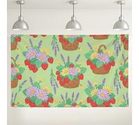 Toile de fond murale en forme de panier floral, décoration vintage de fleurs vertes pour fêtes, pique-nique d'été, intérieur/extérieur, 180 x 109 cm