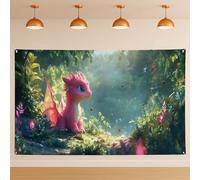 Toile de fond murale fantaisie de forêt - Motif dragon mignon - Décoration de fête d'anniversaire intérieur/extérieur - 180 x 109 cm