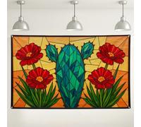 Toile de fond murale motif cactus floral, vitrail rétro vibrant, décoration de fête, arrière-plan coloré intérieur/extérieur pour photographie, événements, cabines 180 x 109 cm